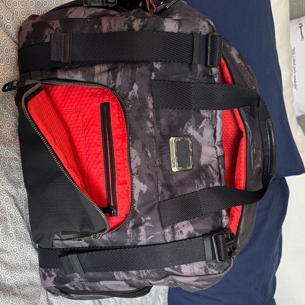 Tumi Black Camo Duffel Bag with Red Interior